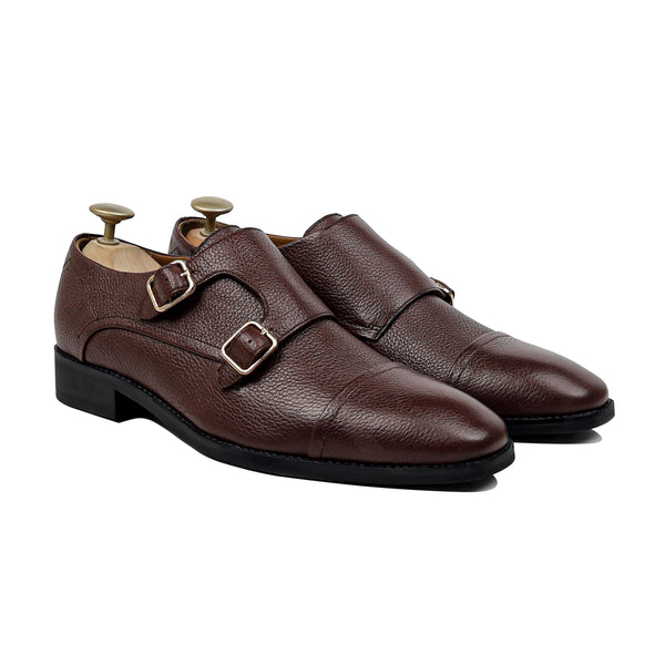 Leo - Men's Oxblood Pebble Grain Leather Double Monkstrap