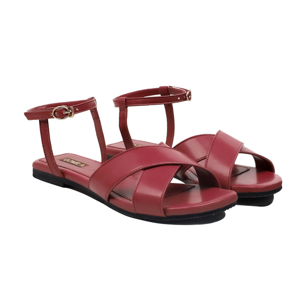 Leya - Women's Oxblood Strapped Sandal