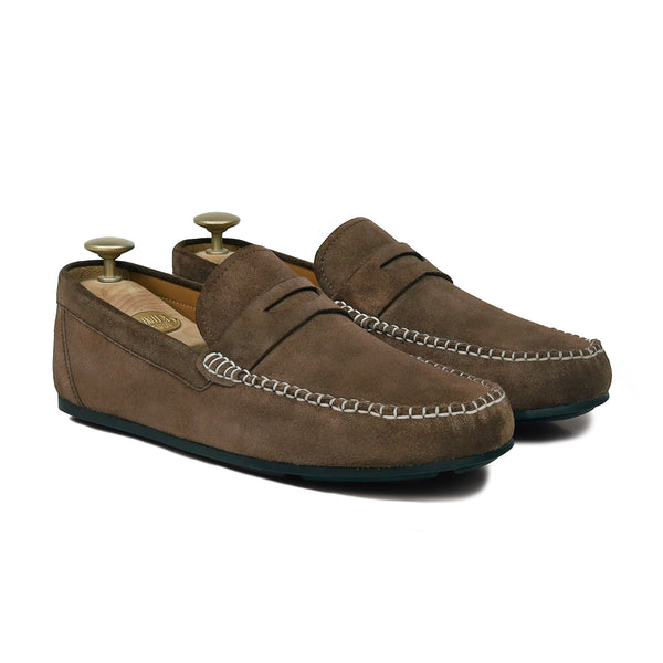Brinya - Men's Dark Brown Suede Driver Shoe