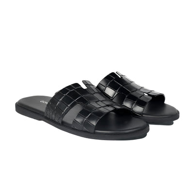 Cameron - Men's Black Calf Leather Slipper