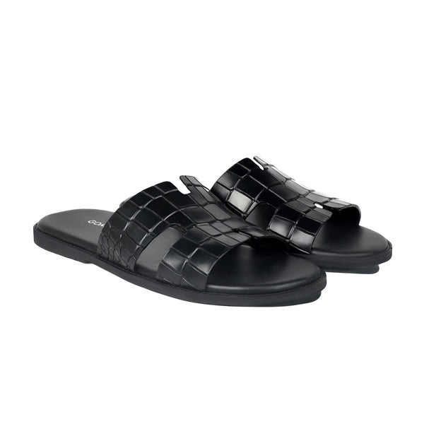 Cameron - Men's Black Calf Leather Slipper