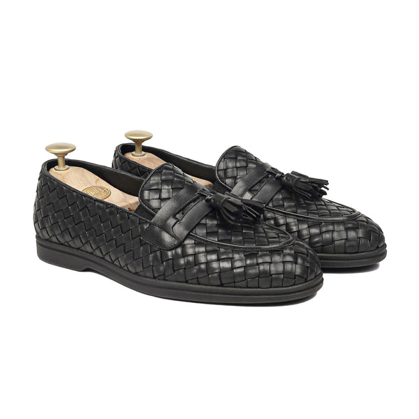 Bralton - Men's Black Hand Woven Calf Leather Loafer