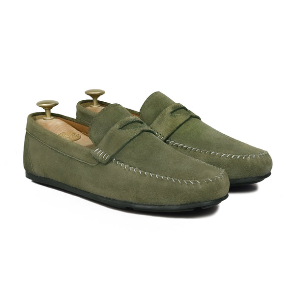 Tivona - Men's Olive Green Suede Driver Shoe