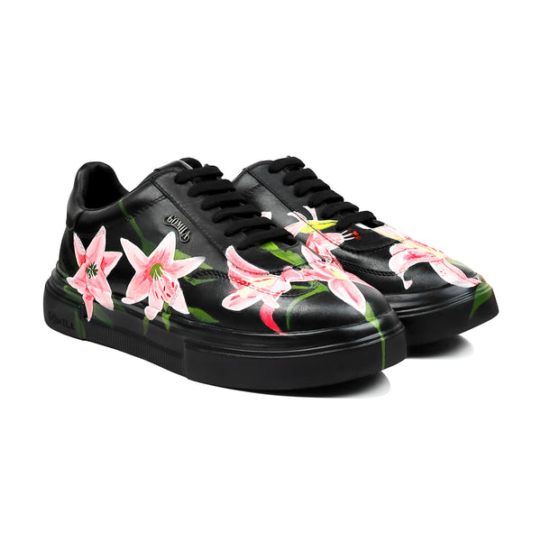 Crimson Leaf - Men's Black Hand Painted Sneaker