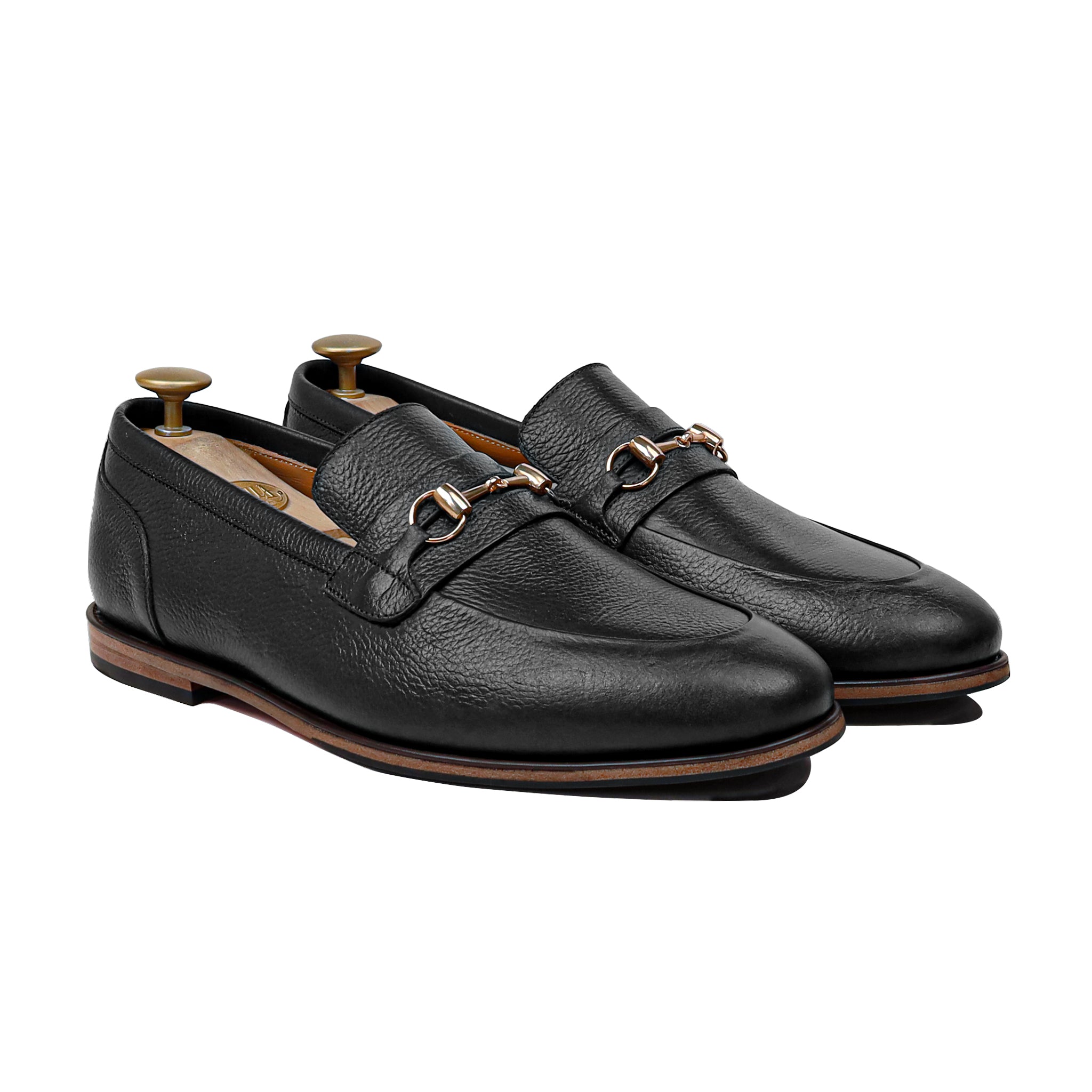 Bronz - Men's Black Pebble Grain Leather Loafer