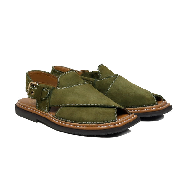 Lige - Men's Olive Green Kid Suede Sandal