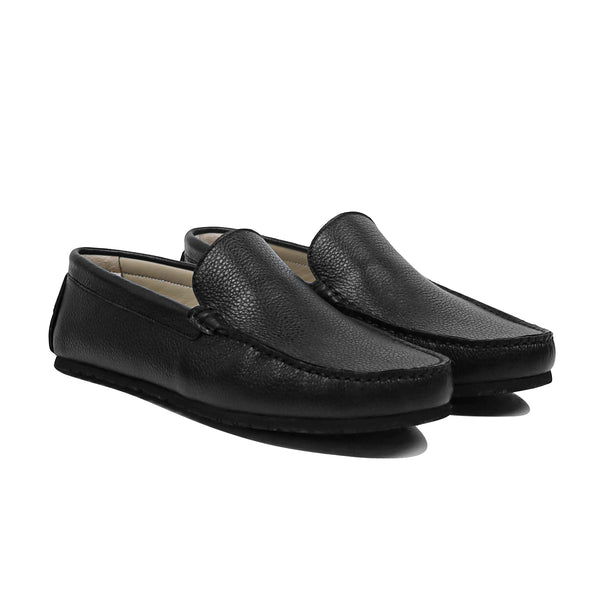 Keira - Ladies Black Pebble Grain Leather Loafer