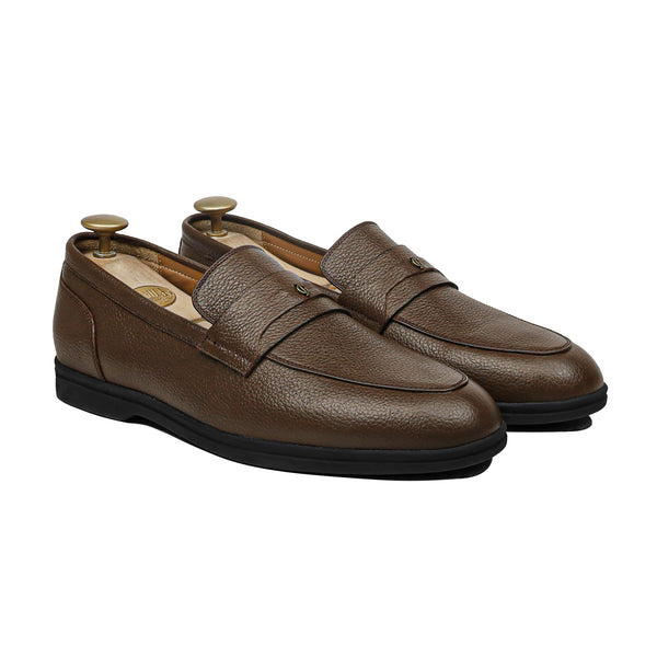 Virello - Men's Brown Pebble Grain  Leather Loafer