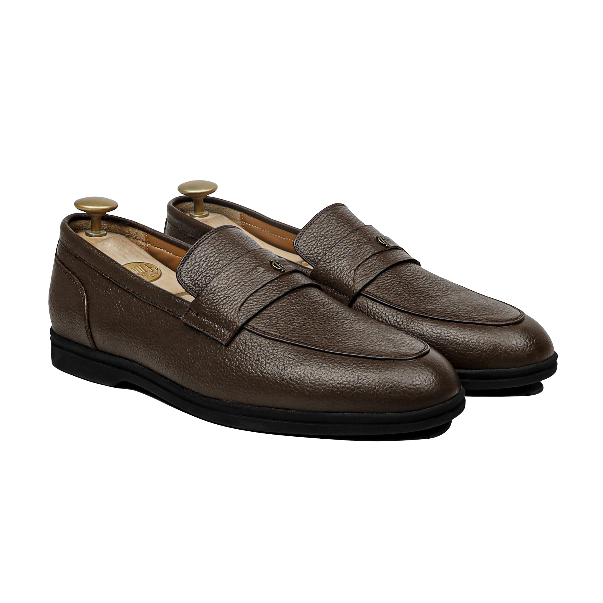 Virello - Men's Dark Brown Pebble Grain  Leather Loafer