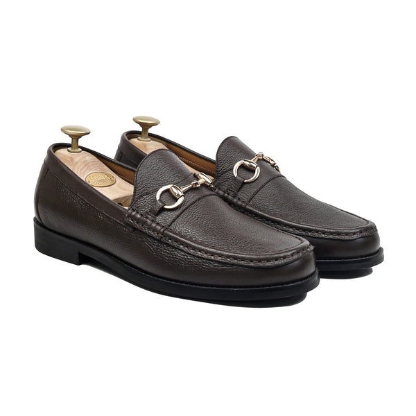 Tom - Men's Dark Brown Pebble Grain Leather Loafer