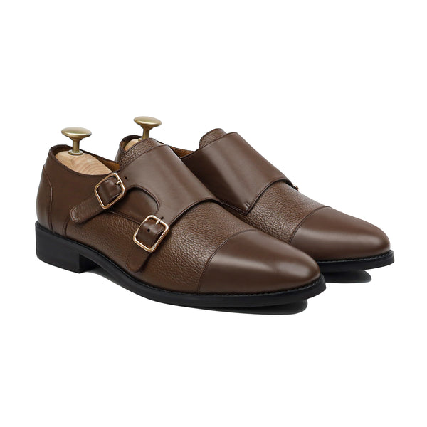 Braxel- Men's Brown Calf Leather and Pebble Grain Double Monkstrap