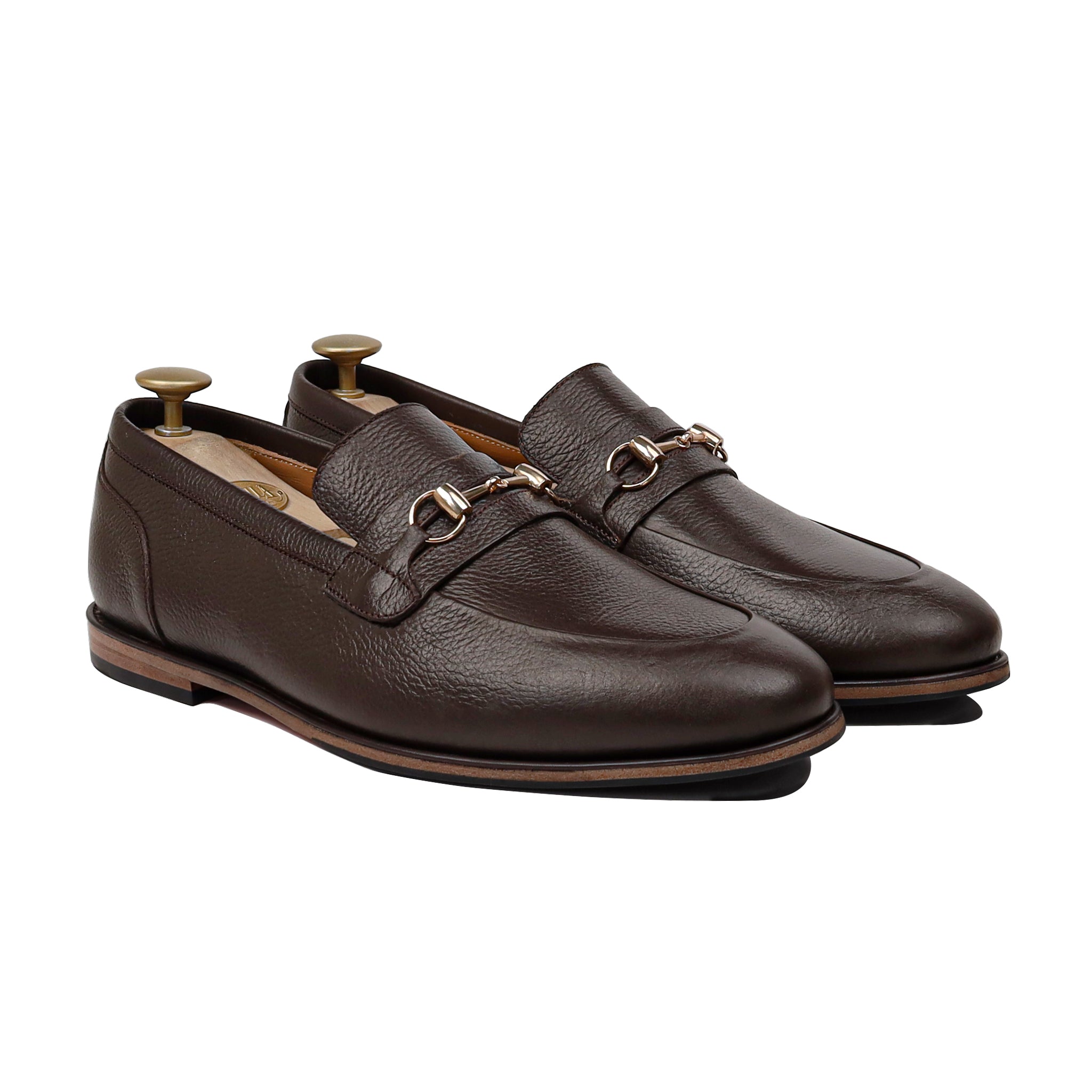Bronz - Men's Dark Brown  Pebble Grain Leather Loafer