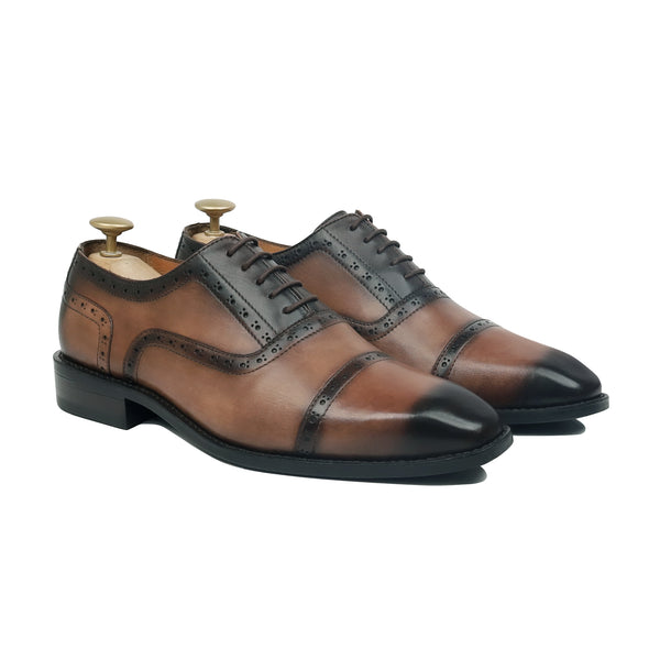 Weltorio - Men's Sand Brown Burnished Calf Leather Oxford Shoe - Goodyear Welted