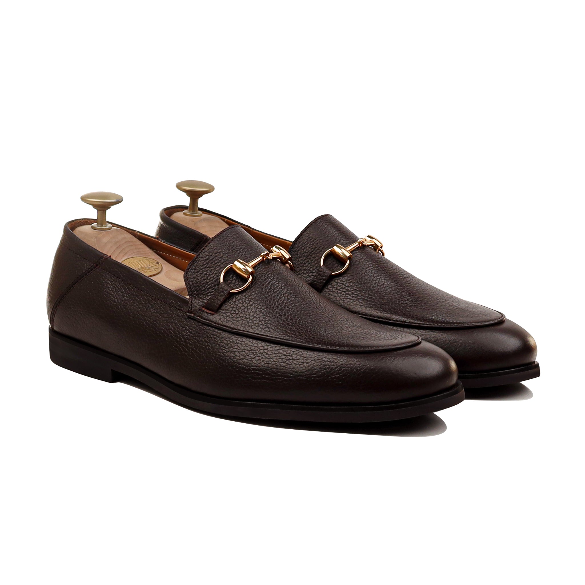 Megumy - Men's Dark Brown Pebble Grain  Leather Loafer