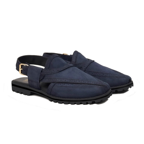 Nao - Men's Navy Blue Suede Leather Sandal