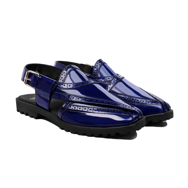 Brooklyn - Men's Blue Box Leather High Shine Sandal