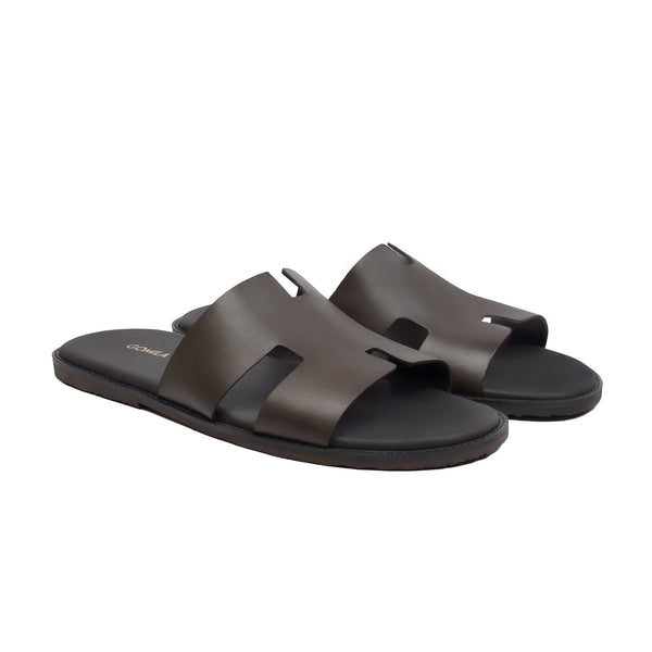 Riko - Men's Dark Brown Calf Leather Slipper