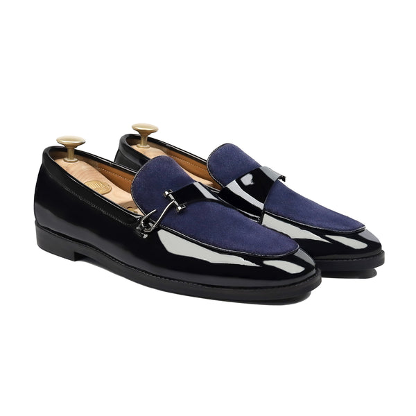 Elvara - Men's Blue Suede and  Black  Patent  Leather Loafer