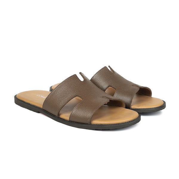 Aroma - Men's Brown Pebble Grain Leather Slipper