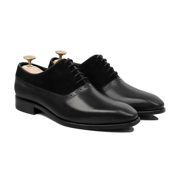 Velox - Men's Black Kid Suede and Calf Leather  Oxford Shoe