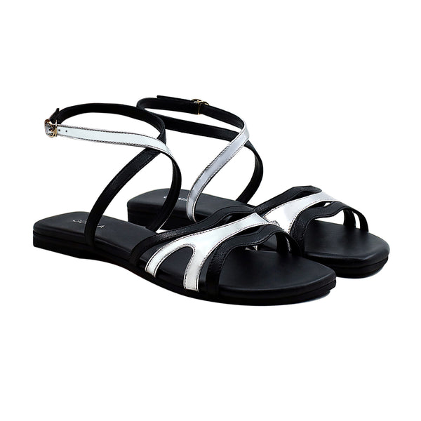 Lucia - Women's Silver Gray and Black Strapped Sandal
