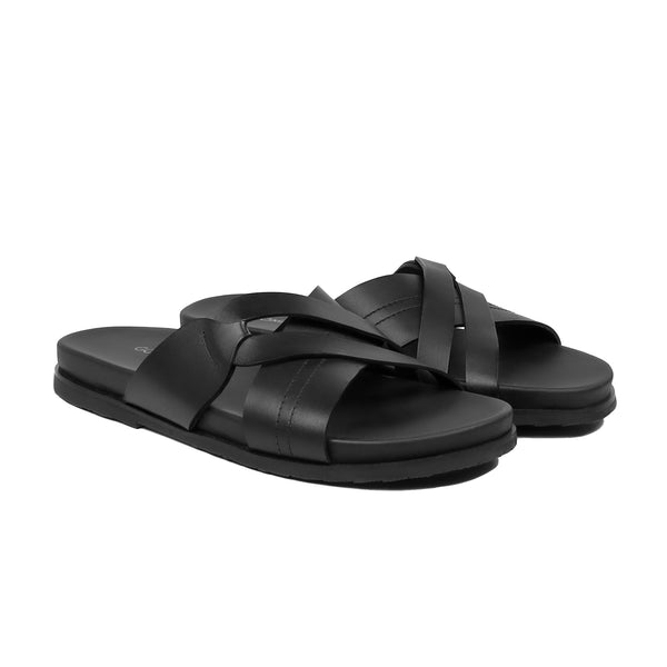 Slivoro - Men's Black Calf Leather Slipper