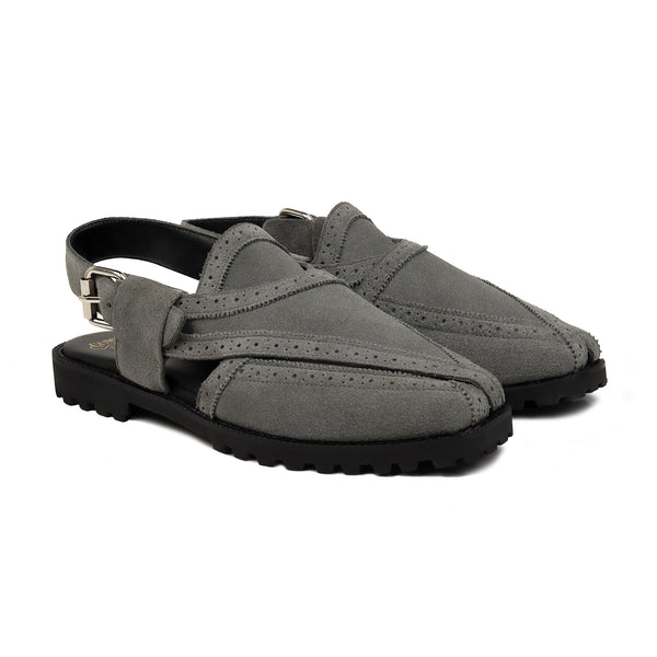 Nao - Men's Charcoal Gray Suede Leather Sandal