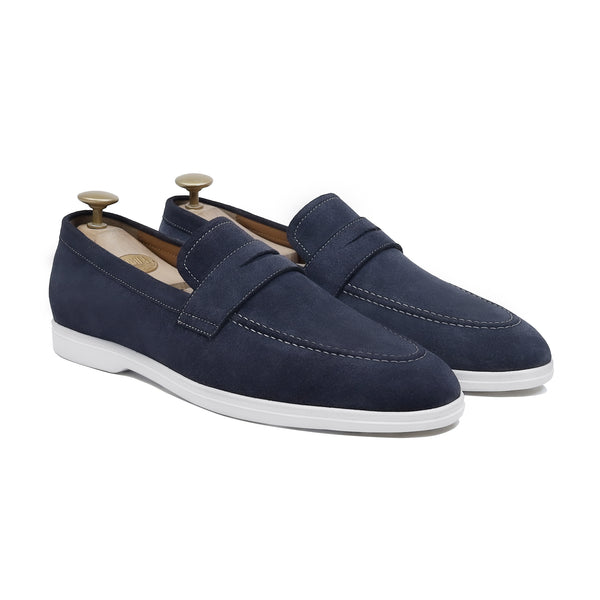 Harlow - Men's Navy Blue Suede Loafer