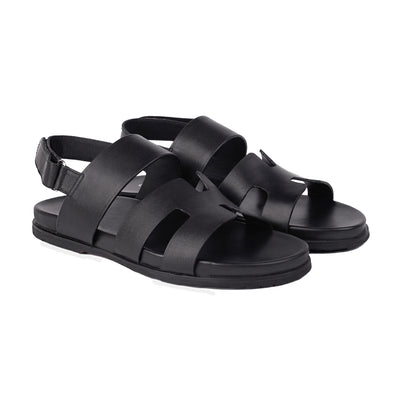 Nathan - Men's Black Calf Leather Sandal