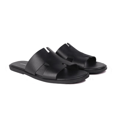 Riko - Men's Black Calf Leather Slipper