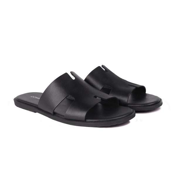 Riko - Men's Black Calf Leather Slipper