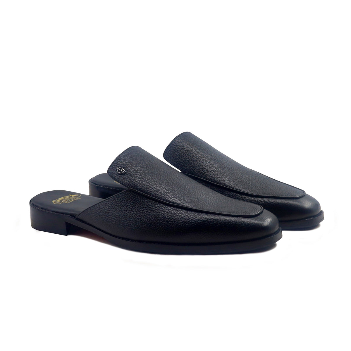 Dylan - Men's Black Pebble Grain Leather Slipper