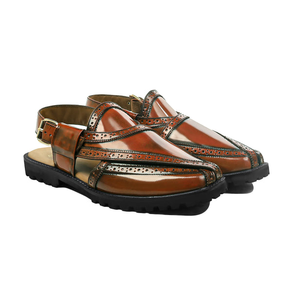 Brooklyn - Men's Tan Box Leather High Shine Sandal