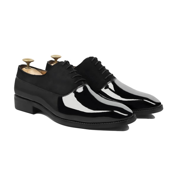 Camenca - Men's Black Patent Leather and Kid Suede Oxford Shoe