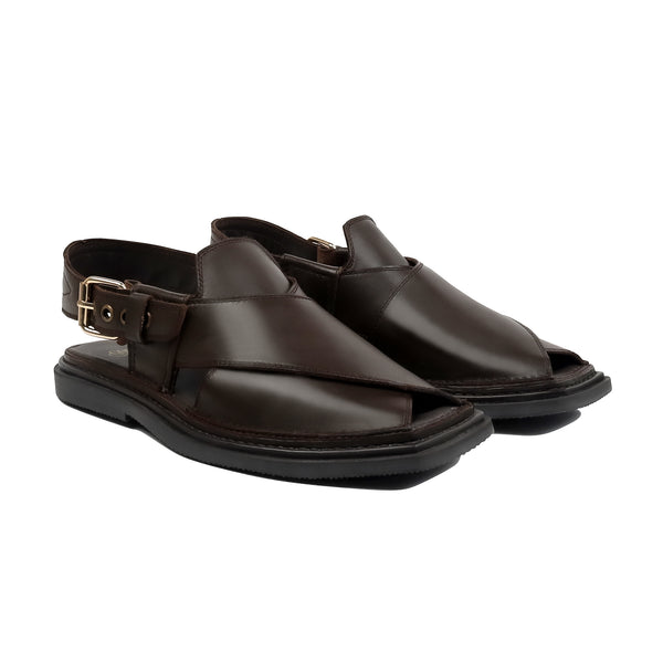 Vezno - Men's Dark Brown Calf Leather Sandal