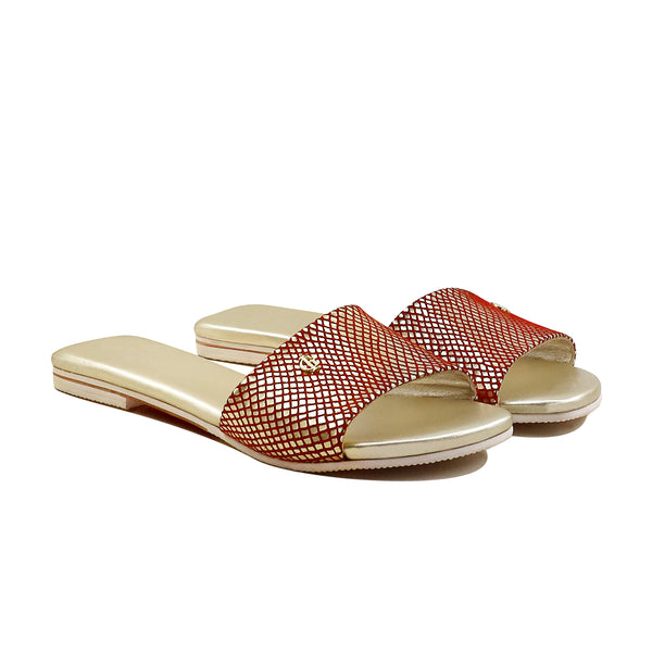 Abbie  - Women's Gold and Red Slipper