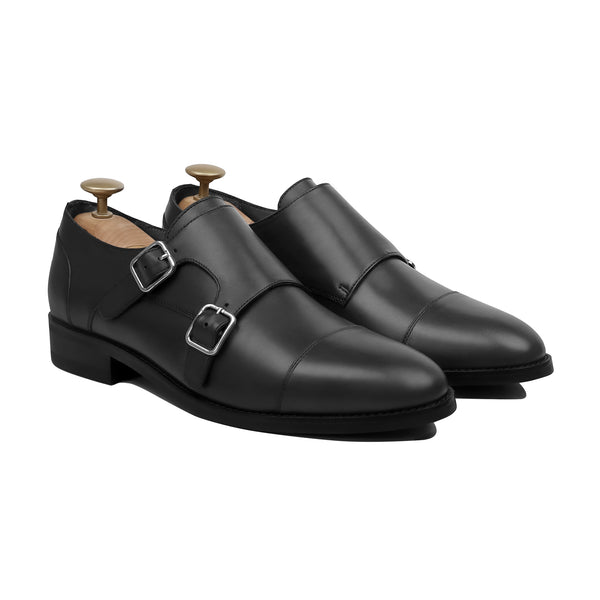 Allin - Men's Black Calf Leather Double Monkstrap