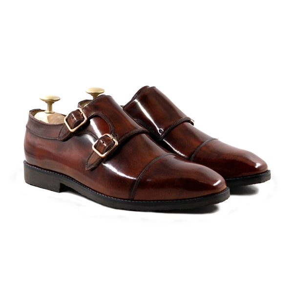 Velori - Men's Reddish Brown Box Leather High Shine Double Monkstrap