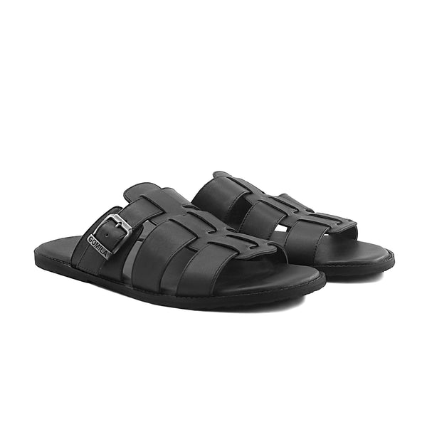 Ackley - Men's Black Calf Leather Slipper