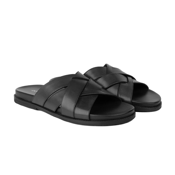 Leeroy - Men's Black Calf Leather Slipper