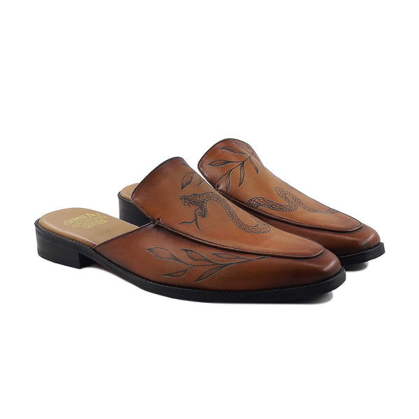 Werth - Men's  Brown Calf Leather Slipper (Snake Edition)