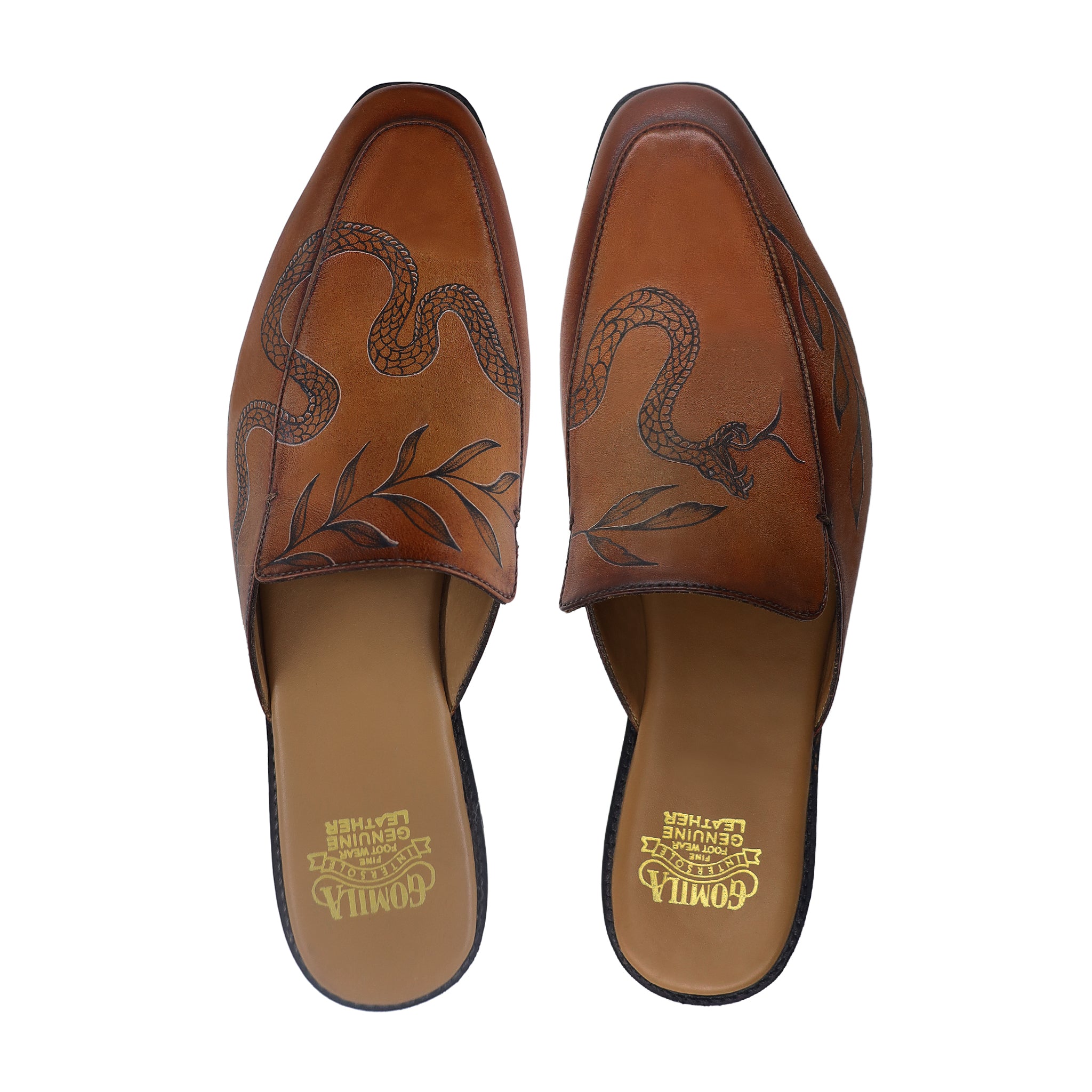 Werth - Men's  Brown Calf Leather Slipper (Snake Edition)