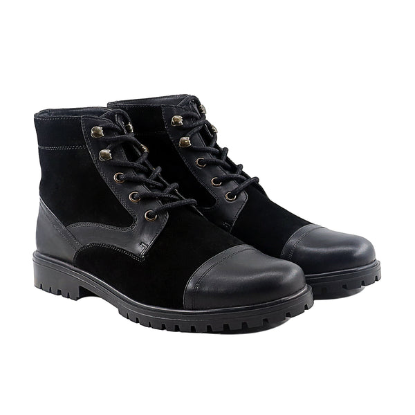 Dosia - Men's Black Kid Suede and Calf Leather Boot