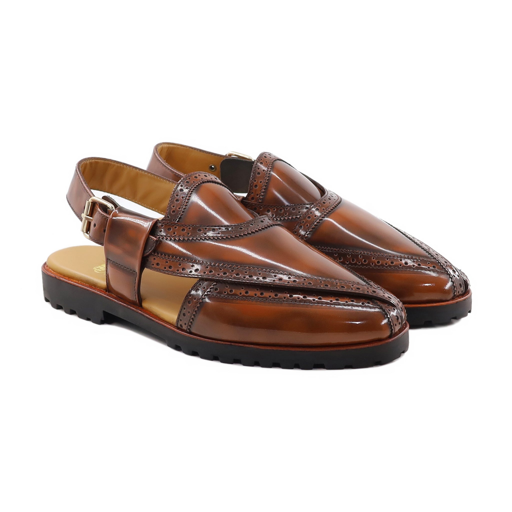 Kazuyuki - Men's Brown Box Leather High Shine Sandal