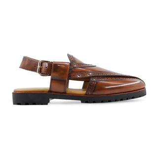 Kazuyuki - Men's Brown Box Leather High Shine Sandal