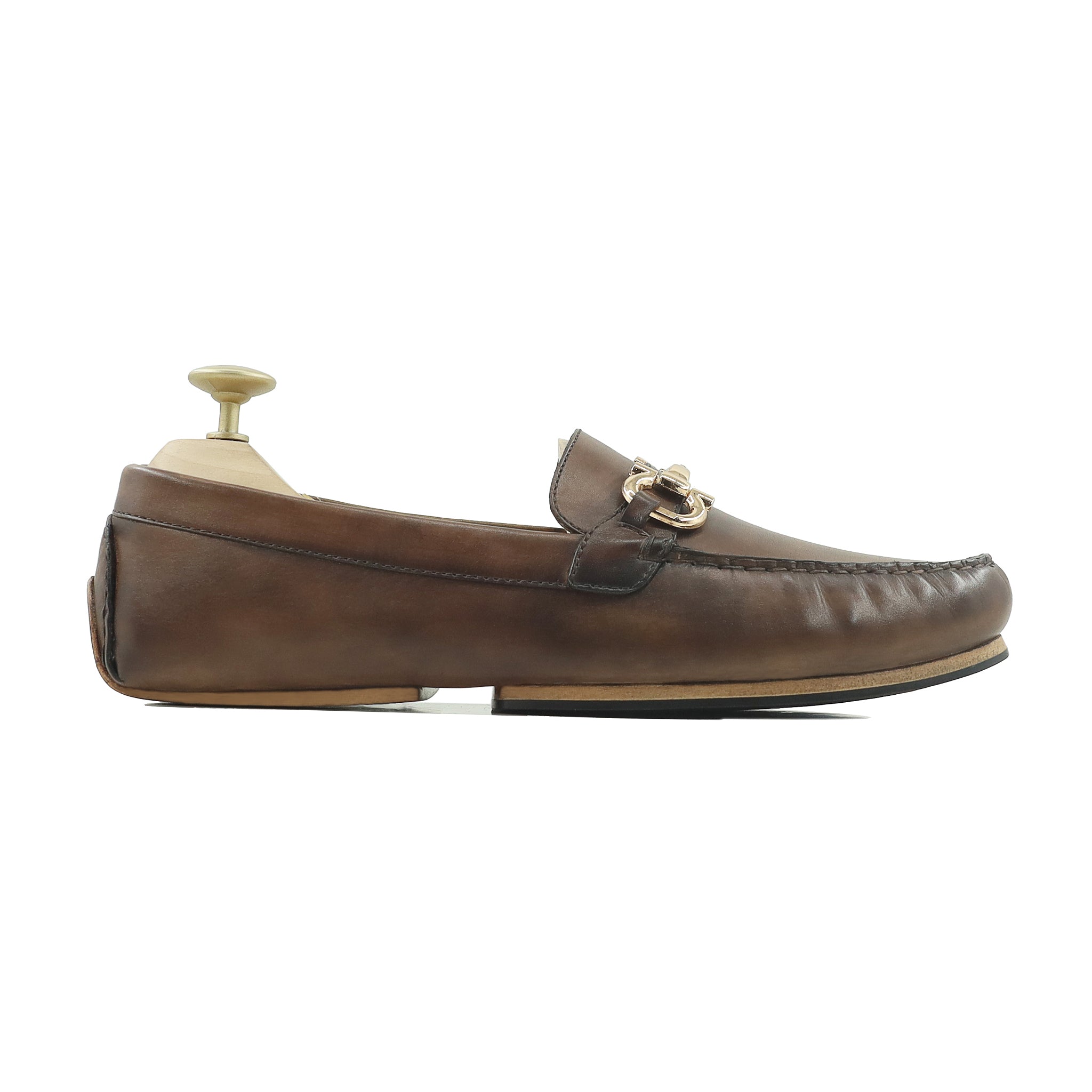 Britt - Men's Brown Patina Calf Leather Driver Shoe