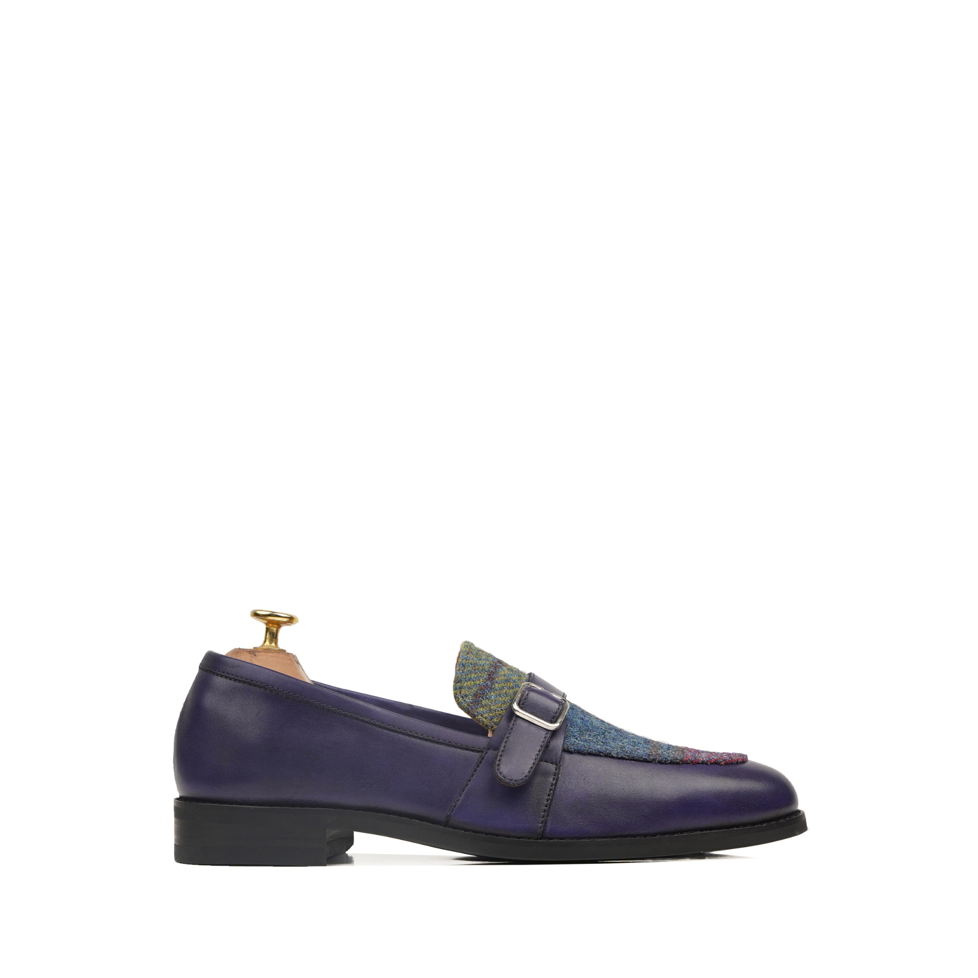Takefu - Men's Blue Calf Leather and Harris Tweed Loafer