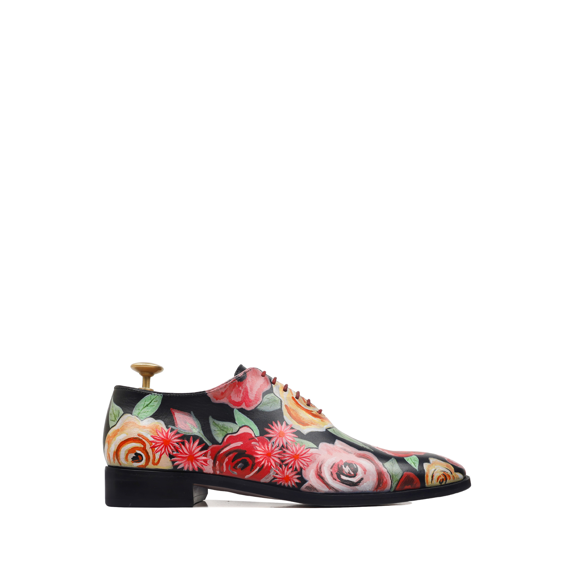 Petalia - Men's Black Hand Painted Wholecut