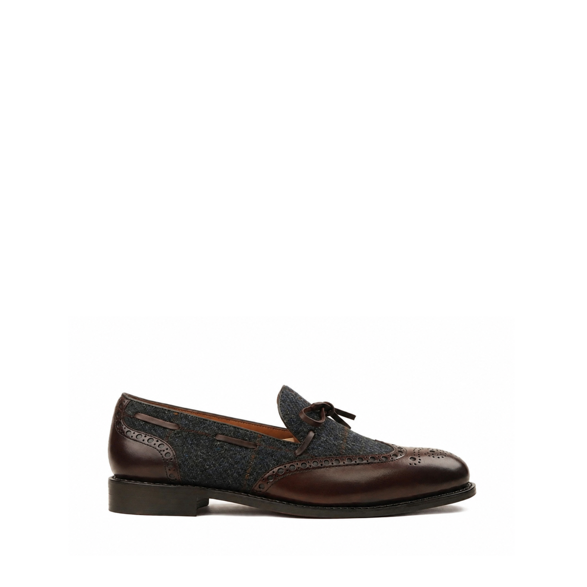Dubnion - Men's Dark Brown Calf Leather and Harris Tweed Loafer