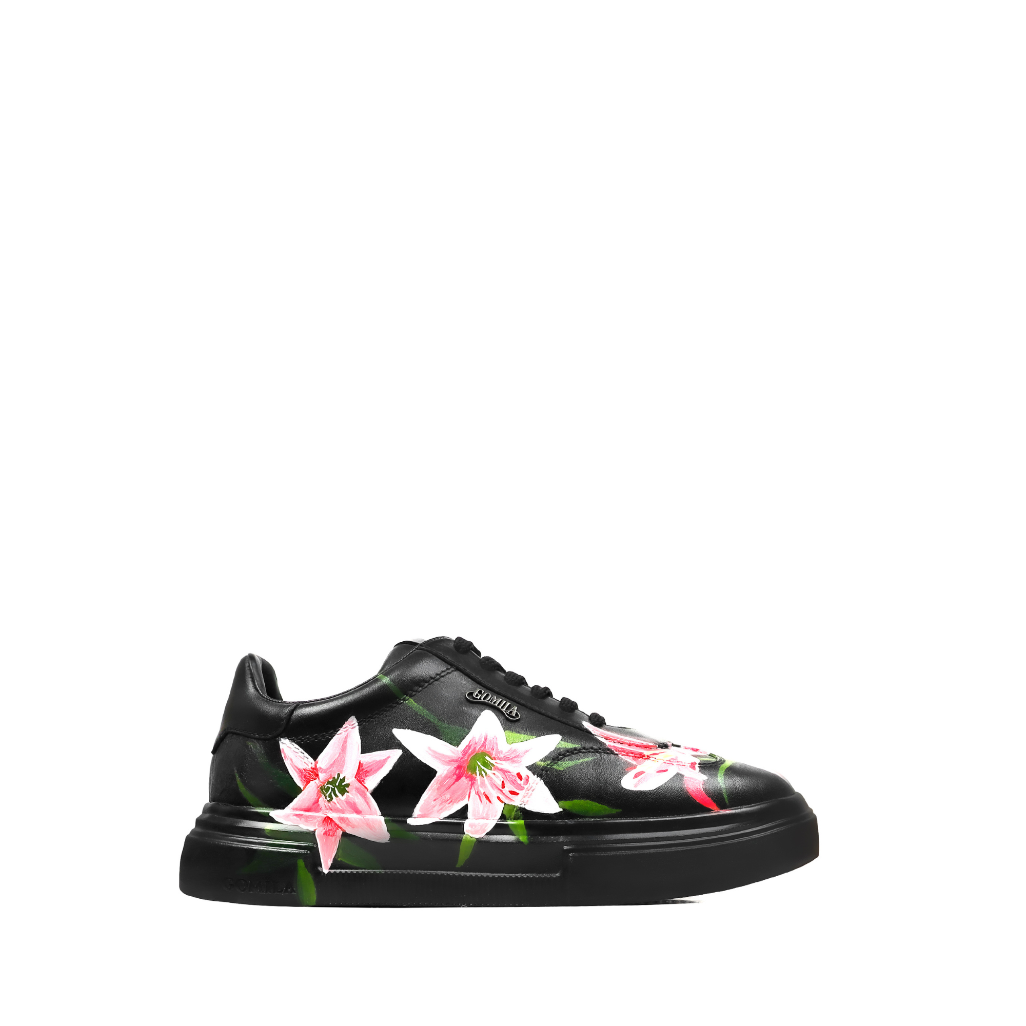 Crimson Leaf - Men's Black Hand Painted Sneaker